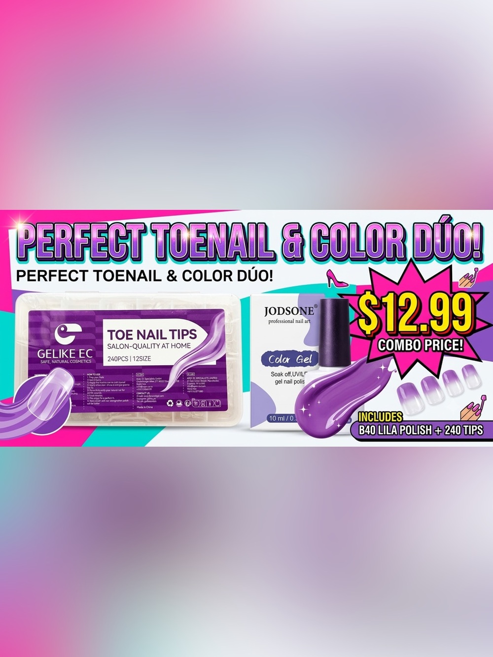 JodSone Lila Color Gel & Toenail Tips Duo